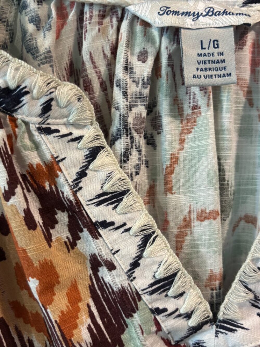 Tommy Bahama Ikat Print Tie-Waist Maxi Dress β L - Picture 2 of 5